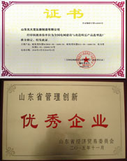 武汉变压器厂家优秀管理企业证书